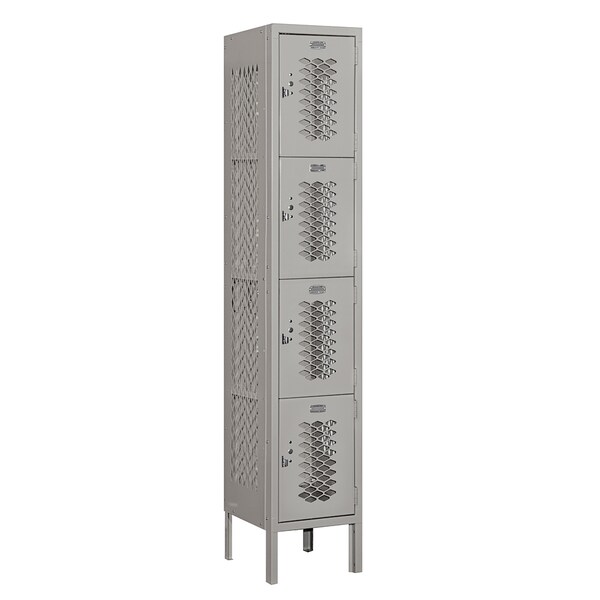 4 Tier Vented Locker, 12"Wx66"Hx12"D, 4 Door, Gray, Unassembled